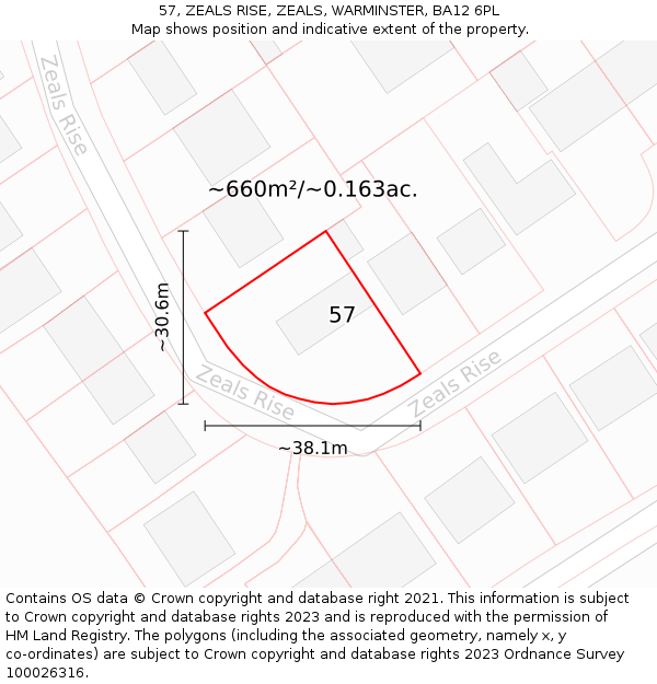 57, ZEALS RISE, ZEALS, WARMINSTER, BA12 6PL: Plot and title map