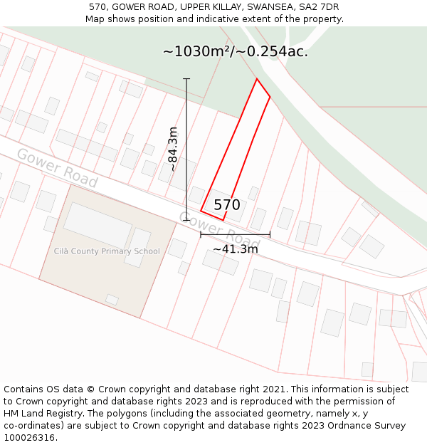 570, GOWER ROAD, UPPER KILLAY, SWANSEA, SA2 7DR: Plot and title map