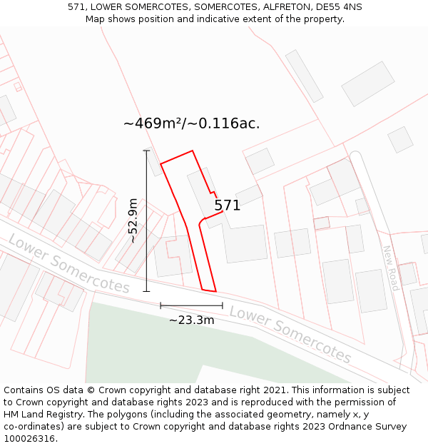 571, LOWER SOMERCOTES, SOMERCOTES, ALFRETON, DE55 4NS: Plot and title map