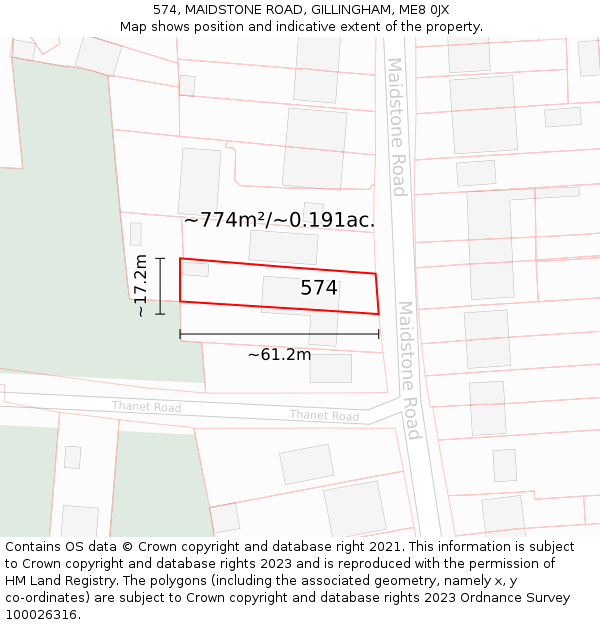574, MAIDSTONE ROAD, GILLINGHAM, ME8 0JX: Plot and title map