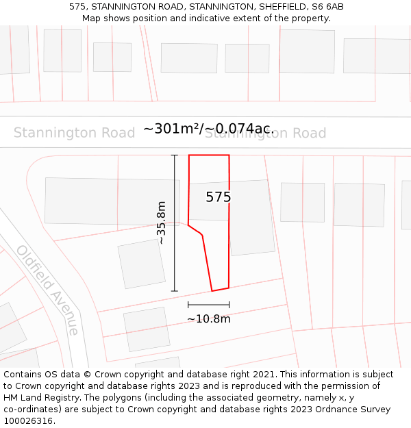 575, STANNINGTON ROAD, STANNINGTON, SHEFFIELD, S6 6AB: Plot and title map