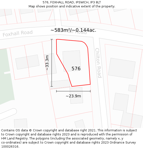 576, FOXHALL ROAD, IPSWICH, IP3 8LT: Plot and title map