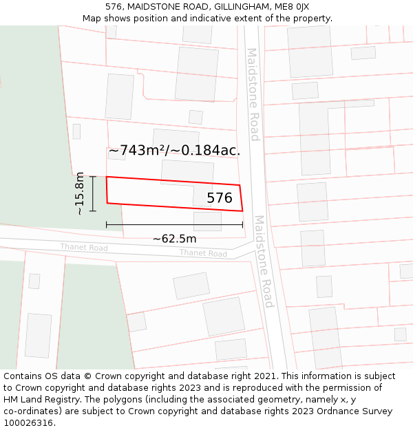 576, MAIDSTONE ROAD, GILLINGHAM, ME8 0JX: Plot and title map