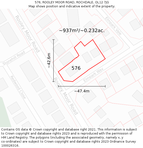 576, ROOLEY MOOR ROAD, ROCHDALE, OL12 7JG: Plot and title map