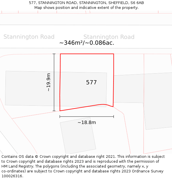 577, STANNINGTON ROAD, STANNINGTON, SHEFFIELD, S6 6AB: Plot and title map