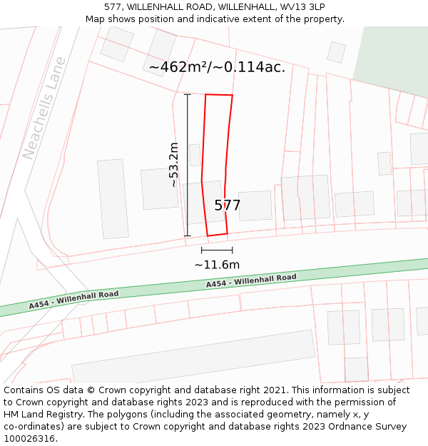 577, WILLENHALL ROAD, WILLENHALL, WV13 3LP: Plot and title map