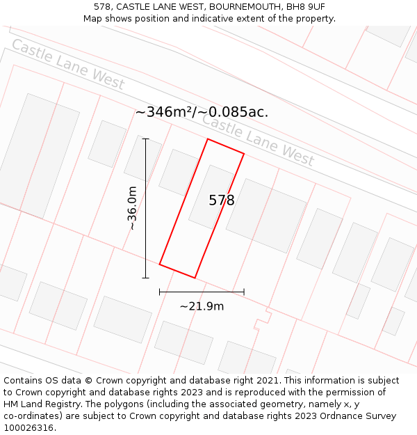 578, CASTLE LANE WEST, BOURNEMOUTH, BH8 9UF: Plot and title map
