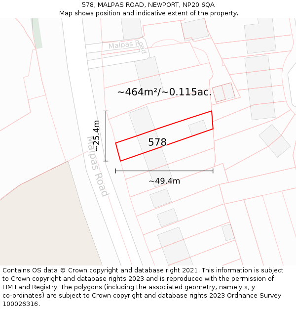 578, MALPAS ROAD, NEWPORT, NP20 6QA: Plot and title map