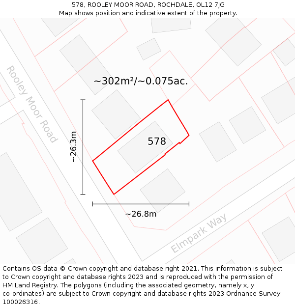 578, ROOLEY MOOR ROAD, ROCHDALE, OL12 7JG: Plot and title map