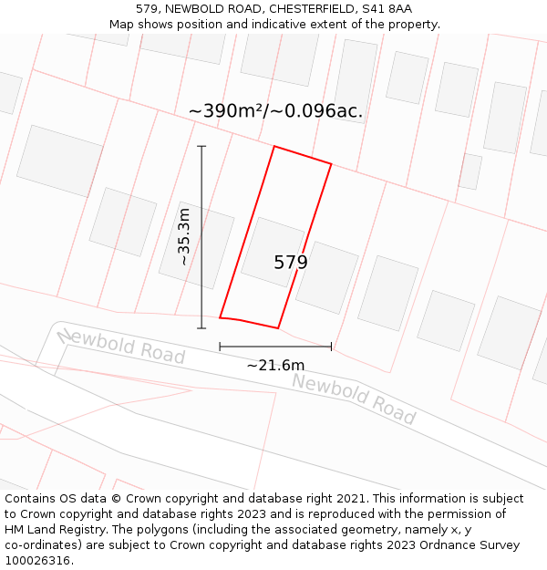 579, NEWBOLD ROAD, CHESTERFIELD, S41 8AA: Plot and title map