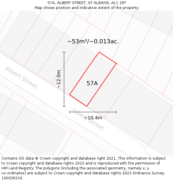 57A, ALBERT STREET, ST ALBANS, AL1 1RT: Plot and title map