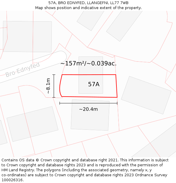 57A, BRO EDNYFED, LLANGEFNI, LL77 7WB: Plot and title map