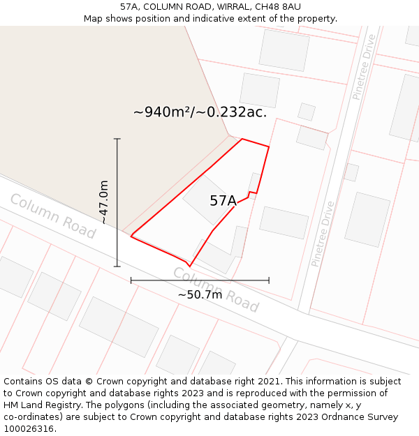 57A, COLUMN ROAD, WIRRAL, CH48 8AU: Plot and title map