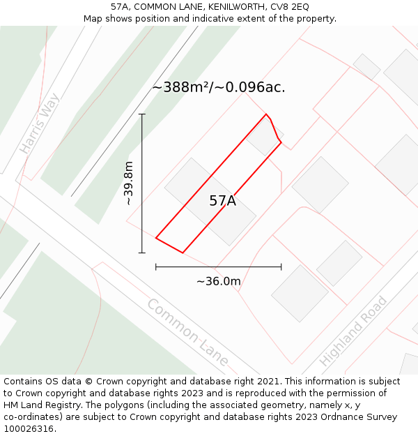 57A, COMMON LANE, KENILWORTH, CV8 2EQ: Plot and title map