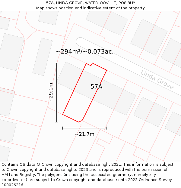 57A, LINDA GROVE, WATERLOOVILLE, PO8 8UY: Plot and title map