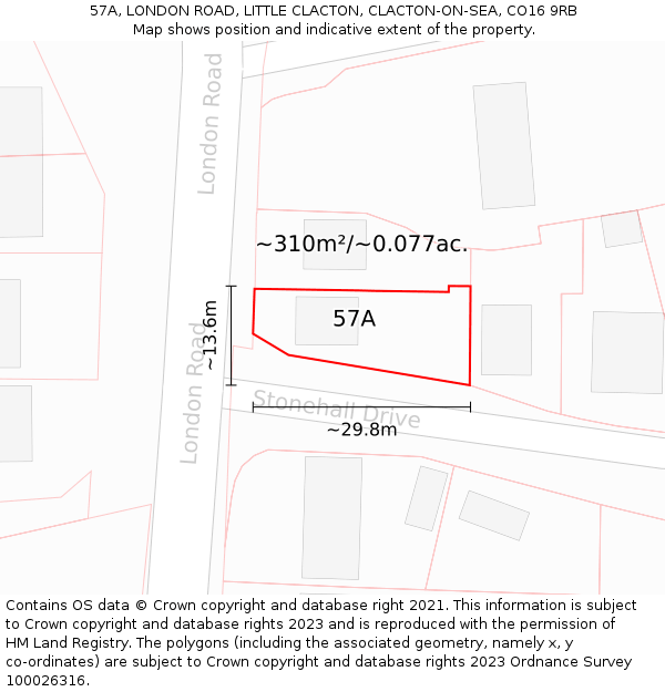 57A, LONDON ROAD, LITTLE CLACTON, CLACTON-ON-SEA, CO16 9RB: Plot and title map
