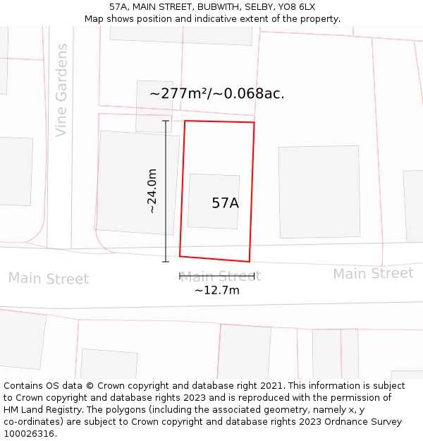 57A, MAIN STREET, BUBWITH, SELBY, YO8 6LX: Plot and title map