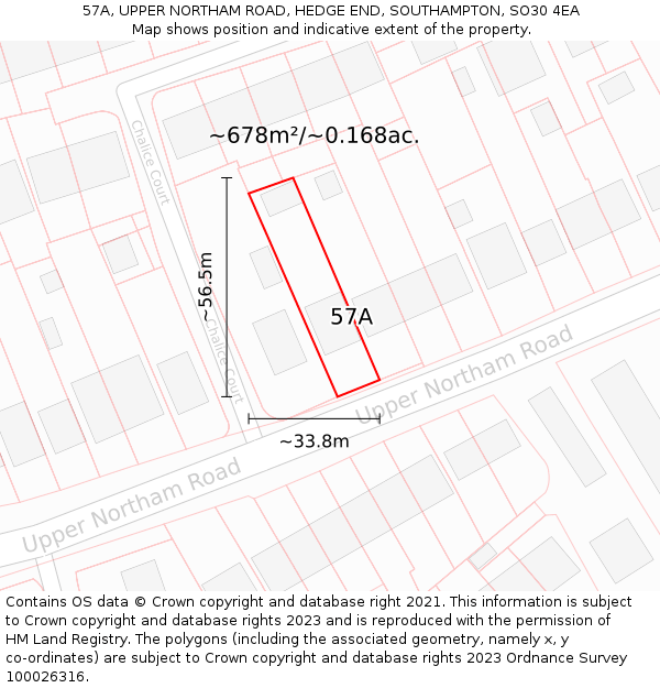 57A, UPPER NORTHAM ROAD, HEDGE END, SOUTHAMPTON, SO30 4EA: Plot and title map