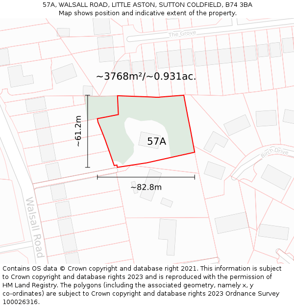 57A, WALSALL ROAD, LITTLE ASTON, SUTTON COLDFIELD, B74 3BA: Plot and title map