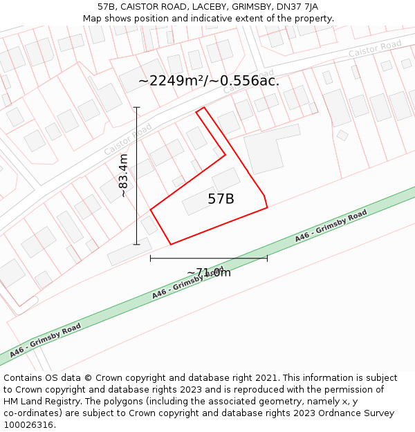 57B, CAISTOR ROAD, LACEBY, GRIMSBY, DN37 7JA: Plot and title map