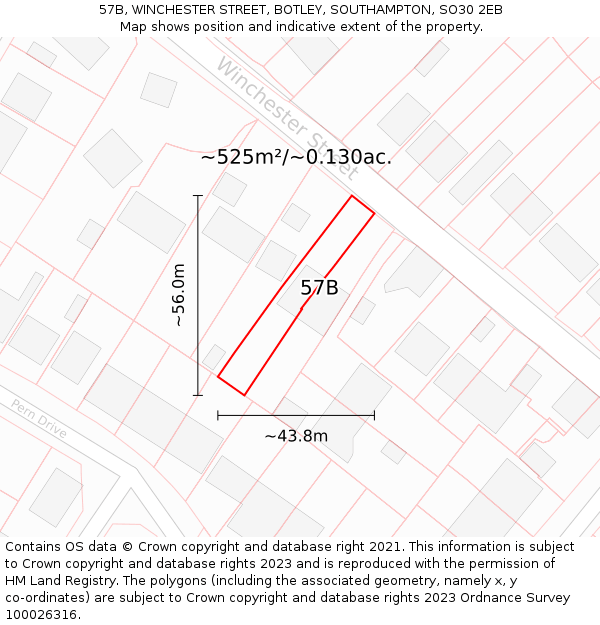 57B, WINCHESTER STREET, BOTLEY, SOUTHAMPTON, SO30 2EB: Plot and title map
