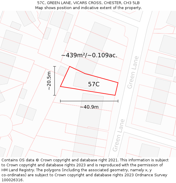 57C, GREEN LANE, VICARS CROSS, CHESTER, CH3 5LB: Plot and title map
