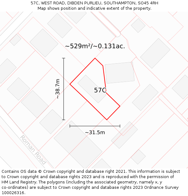 57C, WEST ROAD, DIBDEN PURLIEU, SOUTHAMPTON, SO45 4RH: Plot and title map