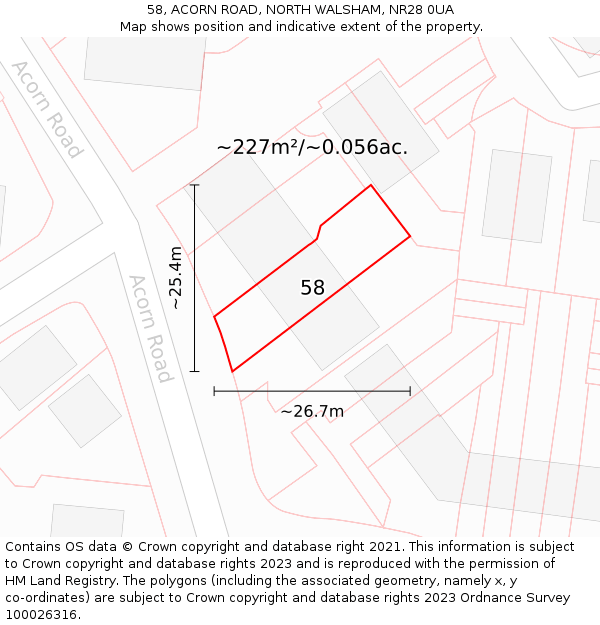 58, ACORN ROAD, NORTH WALSHAM, NR28 0UA: Plot and title map