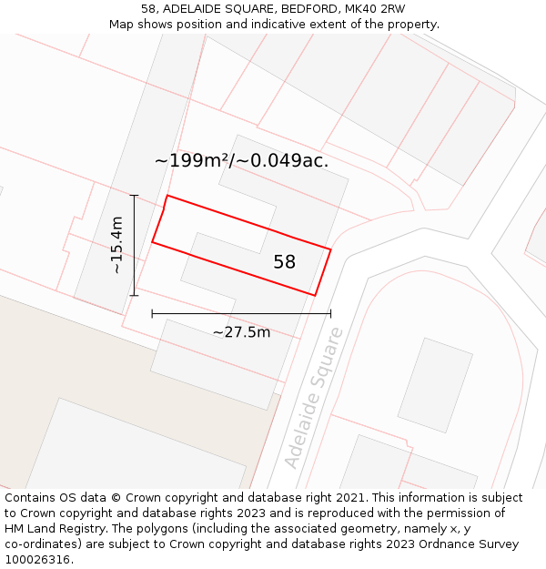 58, ADELAIDE SQUARE, BEDFORD, MK40 2RW: Plot and title map