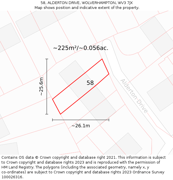 58, ALDERTON DRIVE, WOLVERHAMPTON, WV3 7JX: Plot and title map
