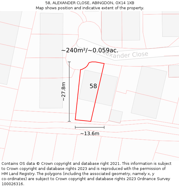 58, ALEXANDER CLOSE, ABINGDON, OX14 1XB: Plot and title map