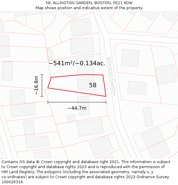58, ALLINGTON GARDEN, BOSTON, PE21 9DW: Plot and title map