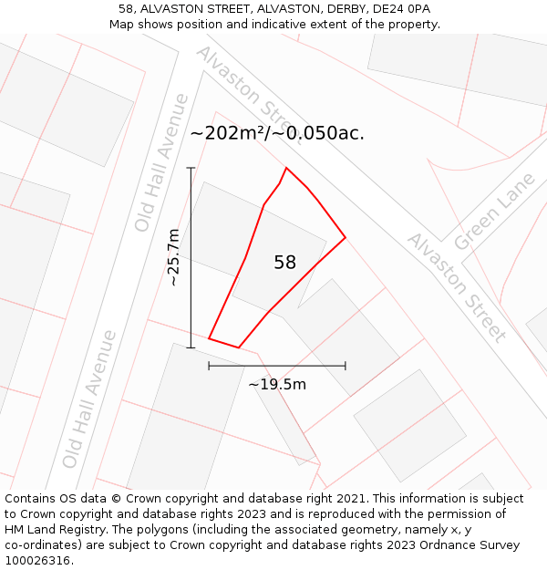 58, ALVASTON STREET, ALVASTON, DERBY, DE24 0PA: Plot and title map