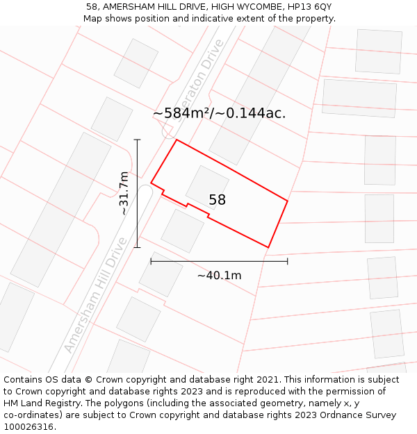58, AMERSHAM HILL DRIVE, HIGH WYCOMBE, HP13 6QY: Plot and title map