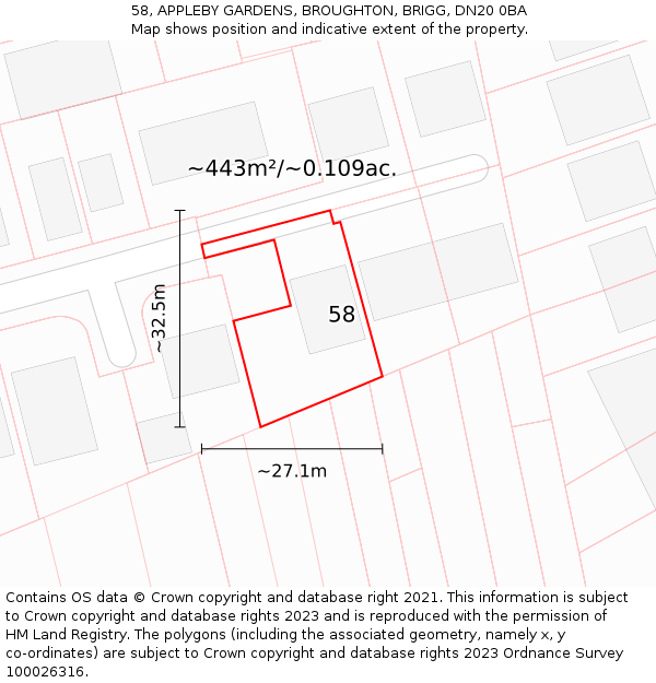 58, APPLEBY GARDENS, BROUGHTON, BRIGG, DN20 0BA: Plot and title map