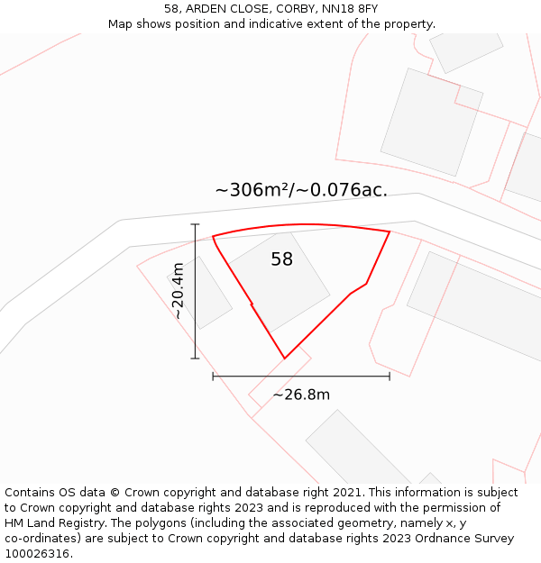 58, ARDEN CLOSE, CORBY, NN18 8FY: Plot and title map