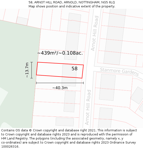 58, ARNOT HILL ROAD, ARNOLD, NOTTINGHAM, NG5 6LQ: Plot and title map