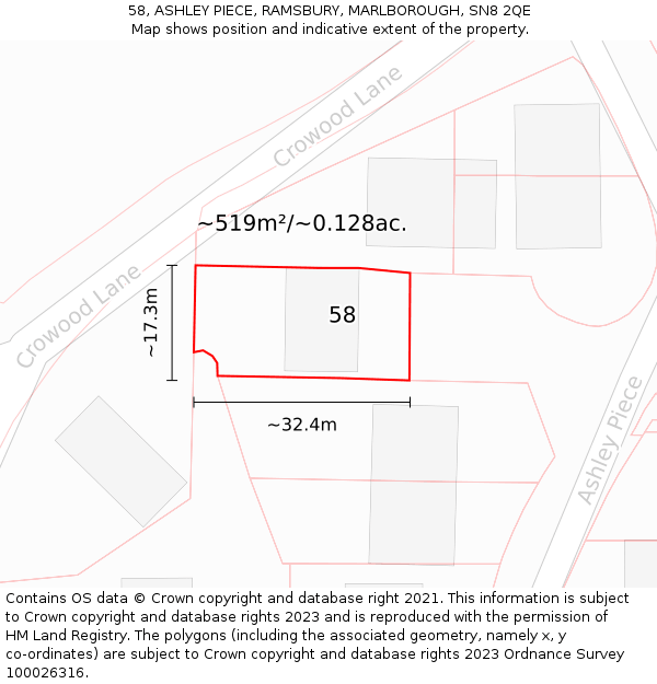 58, ASHLEY PIECE, RAMSBURY, MARLBOROUGH, SN8 2QE: Plot and title map