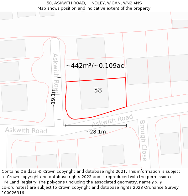 58, ASKWITH ROAD, HINDLEY, WIGAN, WN2 4NS: Plot and title map