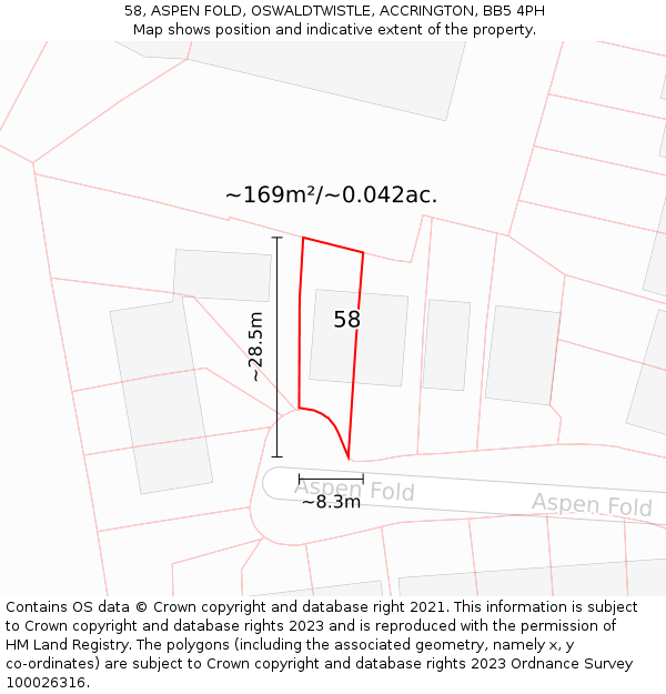58, ASPEN FOLD, OSWALDTWISTLE, ACCRINGTON, BB5 4PH: Plot and title map
