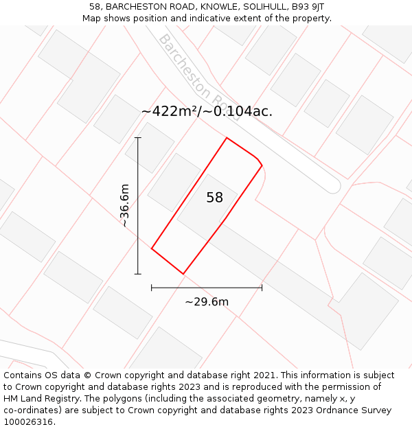 58, BARCHESTON ROAD, KNOWLE, SOLIHULL, B93 9JT: Plot and title map