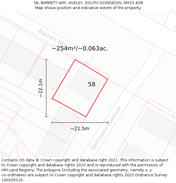 58, BARRETT WAY, AVELEY, SOUTH OCKENDON, RM15 4DB: Plot and title map