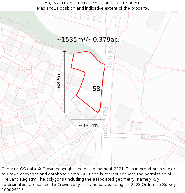 58, BATH ROAD, BRIDGEYATE, BRISTOL, BS30 5JP: Plot and title map