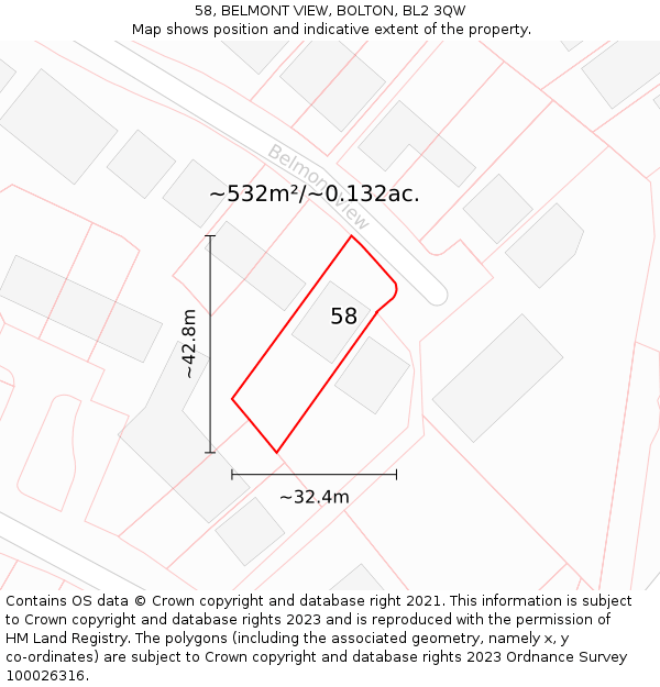 58, BELMONT VIEW, BOLTON, BL2 3QW: Plot and title map