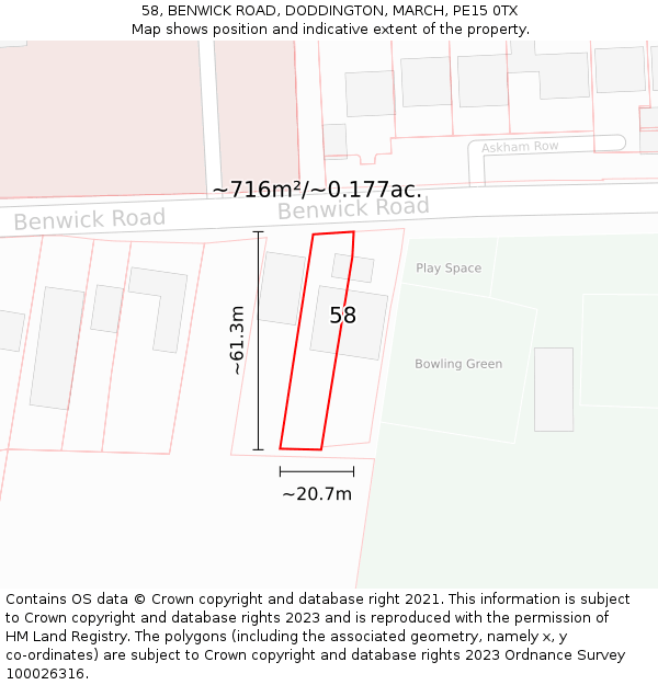 58, BENWICK ROAD, DODDINGTON, MARCH, PE15 0TX: Plot and title map