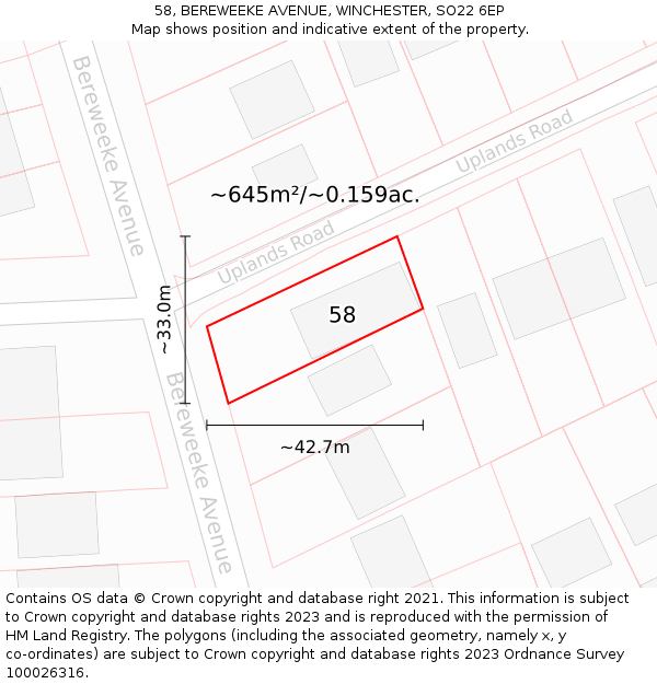 58, BEREWEEKE AVENUE, WINCHESTER, SO22 6EP: Plot and title map