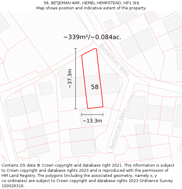 58, BETJEMAN WAY, HEMEL HEMPSTEAD, HP1 3HJ: Plot and title map