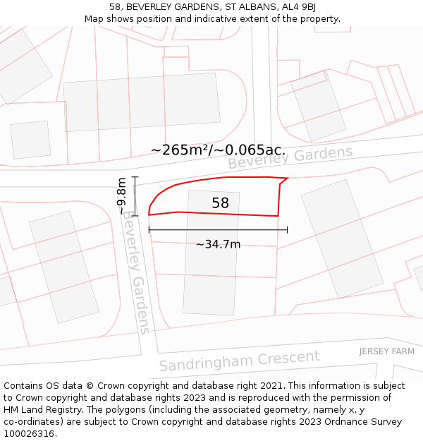 58, BEVERLEY GARDENS, ST ALBANS, AL4 9BJ: Plot and title map