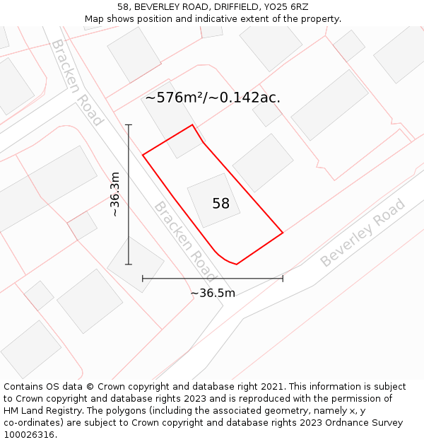 58, BEVERLEY ROAD, DRIFFIELD, YO25 6RZ: Plot and title map