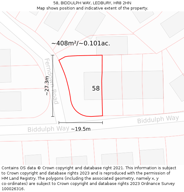 58, BIDDULPH WAY, LEDBURY, HR8 2HN: Plot and title map